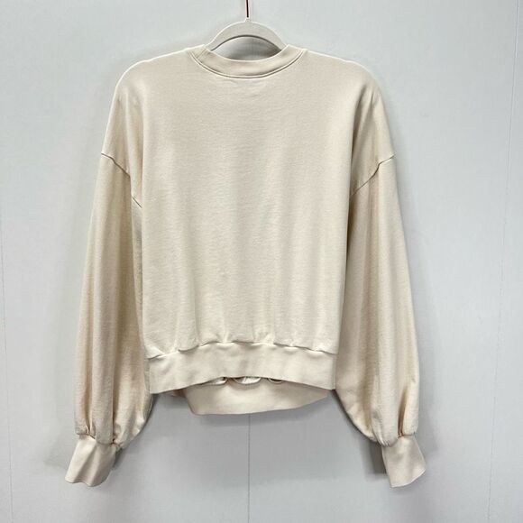 Frame Women’s Large Gathered French Terry Cotton Crewneck Sweater Ivory Bone - Picture 8 of 15